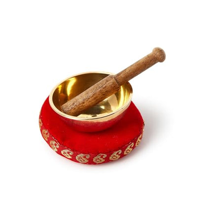 Two's Company Chakra Mini Singing Bowl Set, 3-Inch, Brass, Red