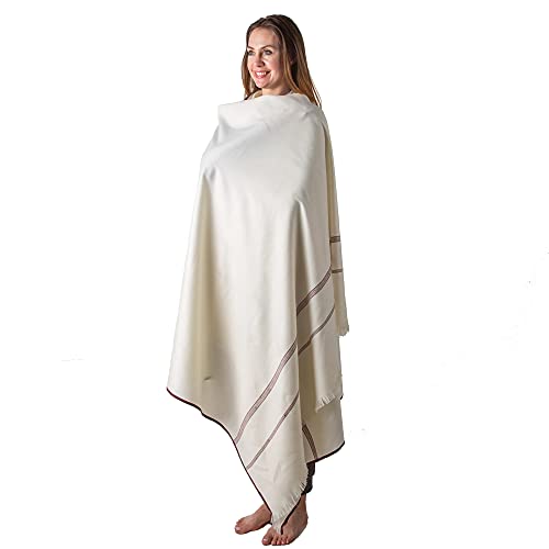 Versatile Premium Wool Blend Meditation Shawl - Large Unisex Prayer Wrap, Oversized Scarf & Yoga Blanket - color: Ivory
