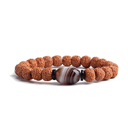 COLORFUL BLING Natural Stone Tibetan Mala Rudraksha Seeds Bracelet for Meditation Beads Prayer Charm Wrist Bracelets Buddha Prayer Yoga Mediation Jewelry - color: coffee