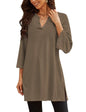Poetsky Womens Tunic Tops 3/4 Bell Sleeve Loose Fit Tunics Dressy Casual Side Split Flare Top for Leggings S-3XL - color: Dark Brown, size: Small
