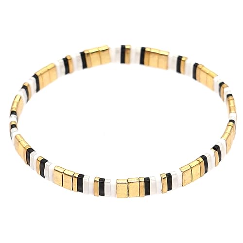 Summer Candy Colors Tila Flat Seed Beads Stretch Strand Bracelet for Women- Trendy Unique Friendship Handmade Mixed Colorful Square Beaded Link Bracelets Stackable Jewelry Gifts - color: 0080Q