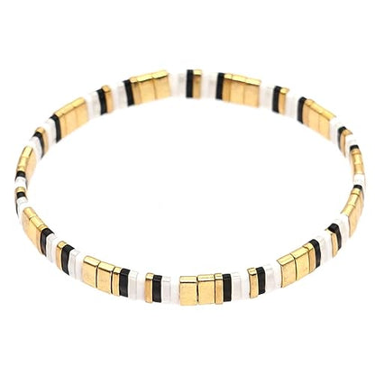 Summer Candy Colors Tila Flat Seed Beads Stretch Strand Bracelet for Women- Trendy Unique Friendship Handmade Mixed Colorful Square Beaded Link Bracelets Stackable Jewelry Gifts - color: 0080Q