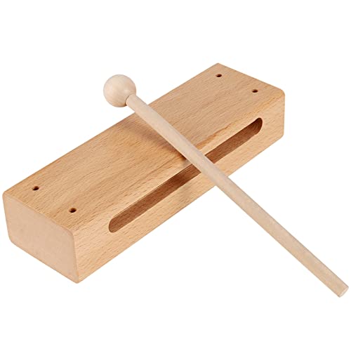 Set of 2 Wood Block Musical Instrument with Mallet Solid Hardwood Rhythm Blocks for Creating Loud and Resonant Tone
