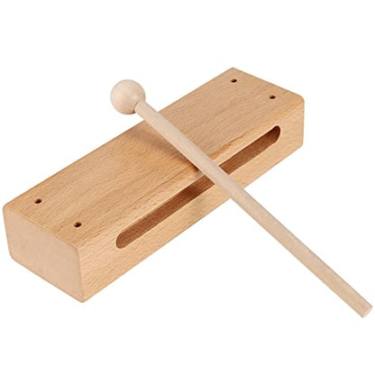 Set of 2 Wood Block Musical Instrument with Mallet Solid Hardwood Rhythm Blocks for Creating Loud and Resonant Tone