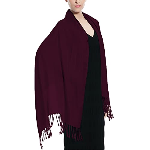 Glory Max Women Large Soft Silky Pashmina Shawl Wrap Scarf in Plain Solid Colors - color: Burgundy