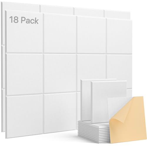 Acoustic Panels 18 Pack Square Soundproof Wall Panels Self-Adhesive, Acoustic Foam Panels High Density Sound Proof Foam Panels for Home Office, Recording Studio, Ceiling 12" X 12" X 0.4" White - color: White, size: Square-18 Pack