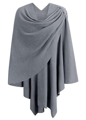 PULI Womens Large Cross Front Poncho Sweater Wrap Topper Knitted Elegant Shawls Cape for Fall Winter - color: 1-slate Gray