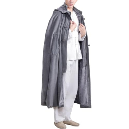 Meditation Prayer Hooded Cloak Long Button Down Unisex Cape Double Layer Warm Medieval Coat Poncho - color: Gray, size: Medium