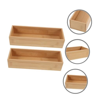 Unomor 2pcs Bamboo Storage Boxes Organizer Box for Home Office Craft Storage Portable Wooden