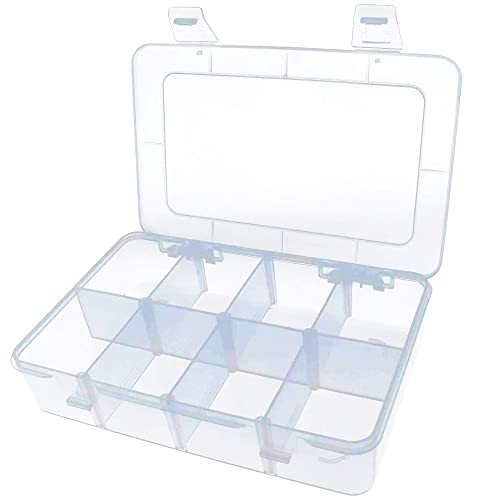 Xiaoyztan 8 Grids Clear Plastic Organizer with Adjustable Dividers, Jewelry Box Bead Storage Container for Small Parts, Fishing Tackle, DIY Crafts, and Earrings, Overall 7.3in x 4.9in - size: 7.9x4.9x1.65 in