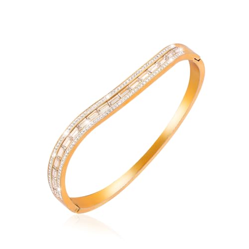 Stainless Steel Bracelet for Women Gold/Silver Bangle with Cubic Zirconia Rhinestone Dainty Jewelry