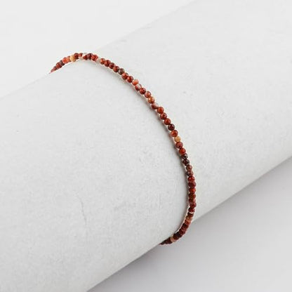 Natural Gemstone Beaded Bracelet, Microfaceted Crystals, Handmade Dainty Jewelry, Bohemian Plated Bracelet-Gift - style: Red Jasper