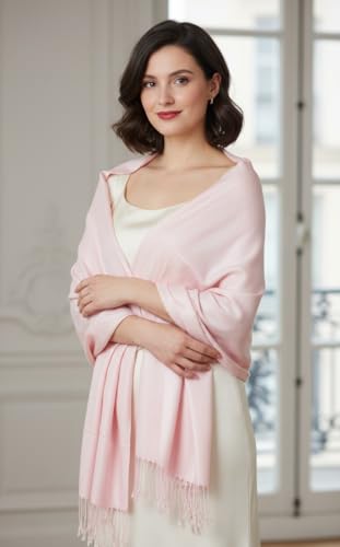 Pashmina Shawls Wraps for Women. Dress Cover Up Formal. Cashmere Feel Wrap for Evening Dress. - color: Light Pink