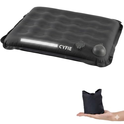 Cyfie Inflatable Seat Cushion for Stadium, Travel, Camping, Sport Event, Portable Press-Inflate Cushion Airplane Seat, 2.8" Thick Water-Resistant Lightweight Camping Seat Pad for Outdoor (Grey) - color: Deep Grey