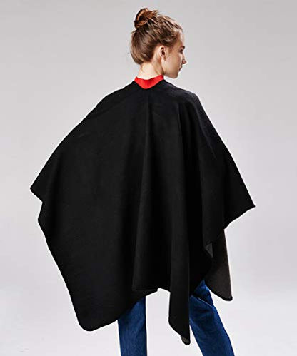 Women's Shawls and Wraps Open Front Poncho Cape Winter Sweater - color: A1- Black