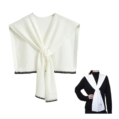 Sweater Shawl Wraps for Women Fashion Knitted Shoulder Shawls Ponchos Casual Sweaters Scarf Cape Wraps with Sleeves - color: 07 White/Black Trim