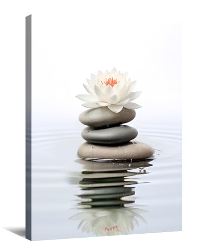 KPLUNDO Zen Wall Art Lotus Canvas Print Spa Stone Picture Meditation Painting Vintage Artwork for Bathroom Living Room Office Modern Home Decor Frame Gallery Wrap(Art-4,12.00x18.00 inch) - color: Art-4, size: 18"L x 12"W