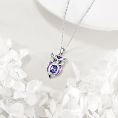 Animal Necklace 925 Sterling Silver Pendant Jewelry Gift for Women Animal Lover - style: Owl