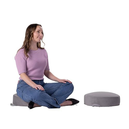 FDP Overstuffed 16 inch Round Velvety and Vinyl Floor Cushions with Handles Flexible Seating for Home, Lounge, Yoga Studio, Deluxe Foam (2-Piece) - Smoke - color: Smoke