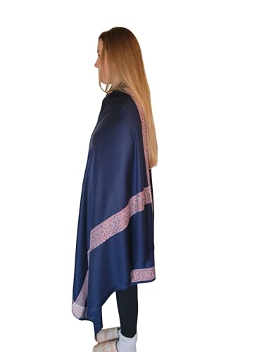Soft Premium Wool Blend Meditation Shawl - Large Unisex Prayer Wrap, Oversize Scarf & Versatile Blanket - color: Navy