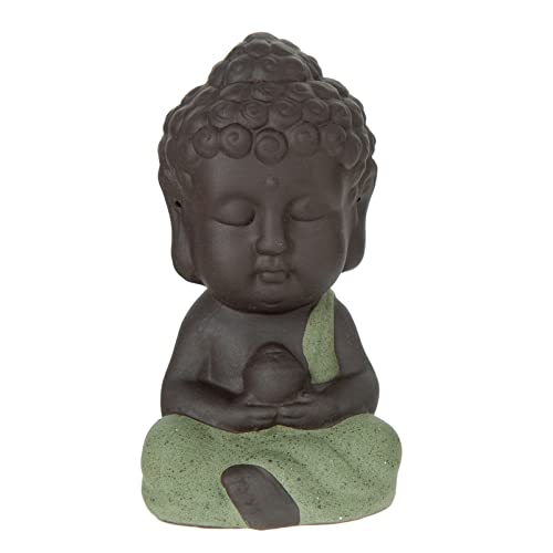 FENGSHUI-CAISHEN Little Buddha Statue, Baby Buddha Figurine, Handmade Clay for Meditating Zen Desktop Indoor Decor - color: Green