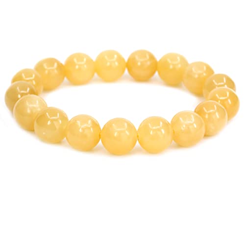 Keleny Semi Precious Stones Natural Gemstones 12mm Round Beads Crystal Stretch Bracelets 7 Inch Unisex - color: Yellow Quartzite