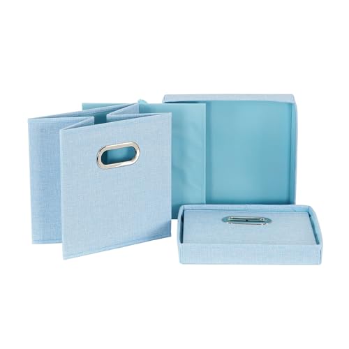 Household Essentials 816-1 Café Cube Bin Storage Set with Lids and Handles | 2 Pack, Baby Blue Linen - color: Blue