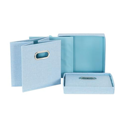 Household Essentials 816-1 Café Cube Bin Storage Set with Lids and Handles | 2 Pack, Baby Blue Linen - color: Blue