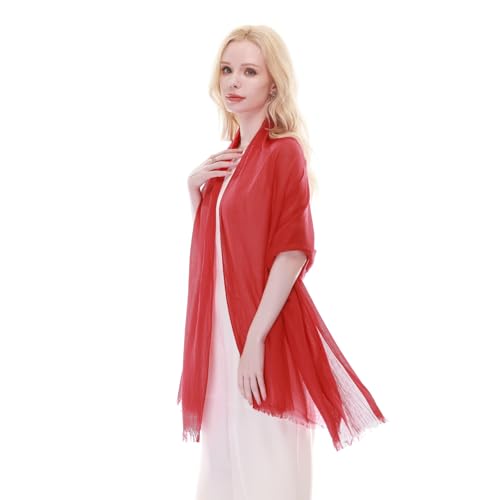 RIIQIICHY Scarf for Women Lightweight Solid Color Long Fashion Gauze Scarves Shawl Wrap - color: Red