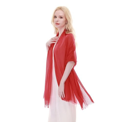 RIIQIICHY Scarf for Women Lightweight Solid Color Long Fashion Gauze Scarves Shawl Wrap - color: Red