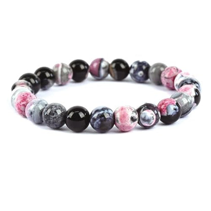 Natural Energy Healing Stone Charm Bracelet 8mm Natural Energy Healing Lava Rock Bracelet - Unisex - color: ZLY-Pink agate