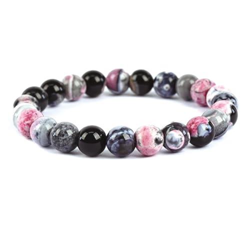 Natural Energy Healing Stone Charm Bracelet 8mm Natural Energy Healing Lava Rock Bracelet - Unisex - color: ZLY-Pink agate