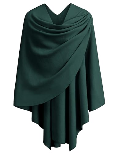 PULI Womens Large Cross Front Poncho Sweater Wrap Topper Knitted Elegant Shawls Cape for Fall Winter - color: 1-emerald Green