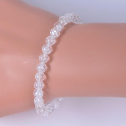 Justinstones Gem Semi Precious Gemstone 6mm Round Beads Stretch Bracelet 6.5 Inch - color: Crackle Clear Quartz