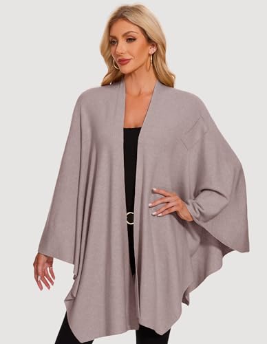 PULI Womens Elegant Cross Front Shawl Wraps Knitted Ponchos Cape Light Weight Poncho Sweater Soft Warm Travel Wraps - color: Oatmeal