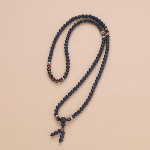 COAI Tibetan 108 Mala Beads Red Tiger Eye Matte Onyx Stone Wrap Bracelet Necklace