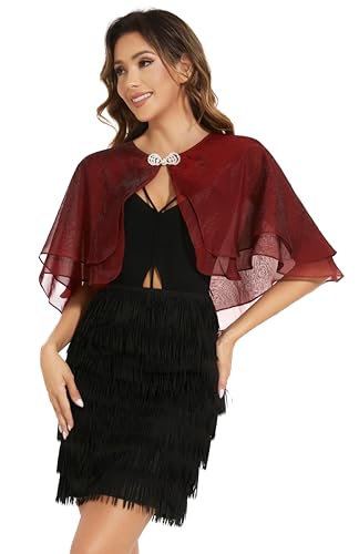 Women's Sheer Tencel Shawls and Wraps for Evening Dresses Soft Wedding Cape Lightweight Bridesmaid Scarves Cover Up - color: Ruby