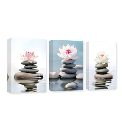 CXHOSTENT 3 Panels Zen Canvas Wall Art Zen Stone Lotus Flower Pictures Spa Painting Print Meditation Spirit Bathroom Decor Frame (Zen - 3, 20x28inchx3Pcs) - color: Zen - 3, size: 20x28inchx3Pcs