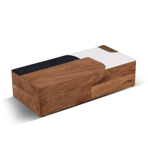 Handicrafts Home Decorative Storage Box, Keepsake Box Jewellery Organiser Abstract Wood Box, Handmade Wooden Jewelry Box with Resin & Brass Inlay, Memory Box for Home Decor, Coffee Table- 10x4.5x2.5 - color: ABSTRACT-BLOCK-1, size: 10x4.5x2.5 Inch