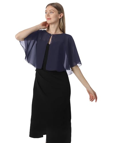 Chiffon Capelet Soft capes Shawls and Wraps for Evening Dress Wedding Cape 1920s shawl accessories for women - color: Navy