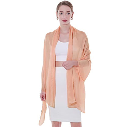 Womens Scarf Pashmina Shawls and Wraps for Evening Dresses Like Chiffon Silk Scarf for Bridal Weddings - color: Peach Beige