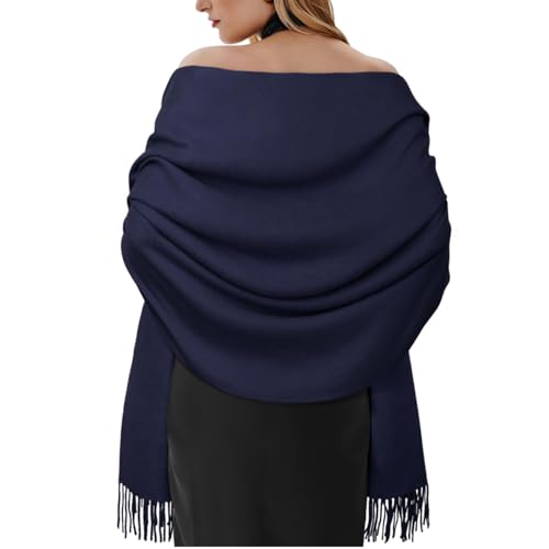 Winter Scarf for Women Pashmina Shawls and Wraps for Evening Dresses Wedding Party Bridesmaid Warm Long Scarves Shawl - color: Navy