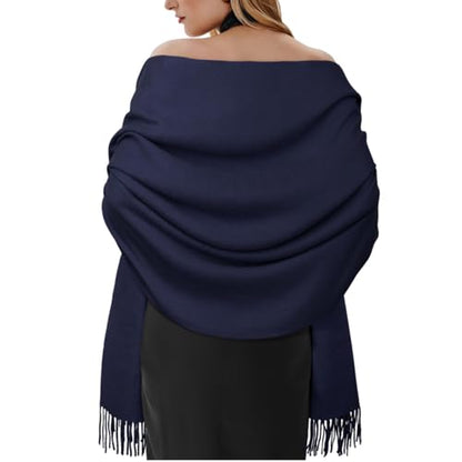 Winter Scarf for Women Pashmina Shawls and Wraps for Evening Dresses Wedding Party Bridesmaid Warm Long Scarves Shawl - color: Navy