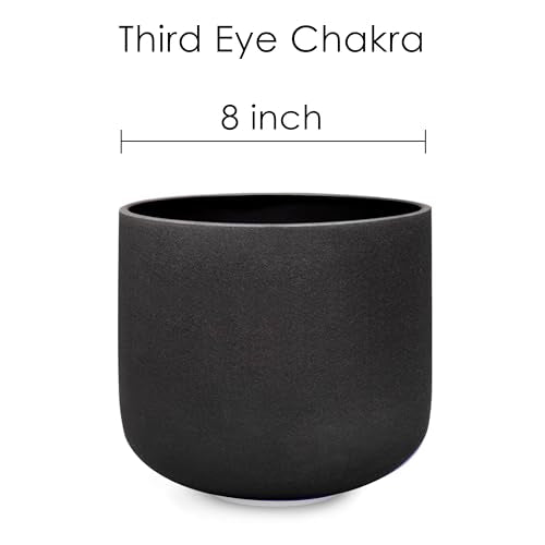 TOPFUND 432Hz Black A Note Crystal Singing Bowl 8 inch Third Eye Chakra with Heavy Duty Carrying Case and Suede Mallet