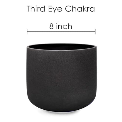 TOPFUND 432Hz Black A Note Crystal Singing Bowl 8 inch Third Eye Chakra with Heavy Duty Carrying Case and Suede Mallet