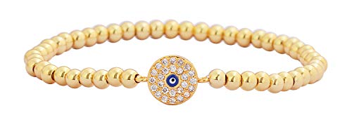 Women Evil Eye Ball chain Elastic bracelet with CZ Cubic Zirconia