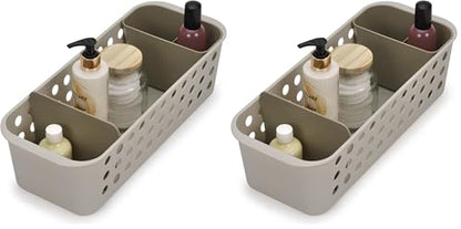 Joseph Joseph EasyStore - Slimline Bathroom essentials Storage Basket Organiser with moveable pot and divider, Ecru (Pack of 2) - size: Slimline (Pack of 2)