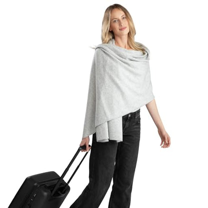 Jet&Bo 100% Pure Cashmere Travel Wrap, Shawl, Scarf & Blanket Gray 80" x 30" with Protective Storage Bag + Gift Box