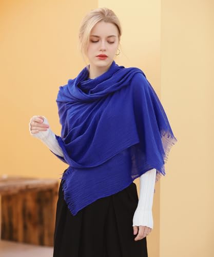 Harewom Lightweight Gauze Linen Feeling Shawl Wraps for Women Beach Summer Scarf for Evening Wedding Dresses - color: Shawl Wraps - Royal Blue