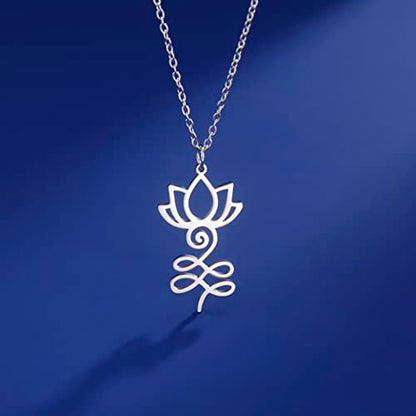 VASSAGO Buddha Lotus Necklace for Women Yoga Healing Pendant Stainless Steel Flower Necklace Buddhist Necklace Unalome Symbol Amulet Religious Jewelry - color: silver 1
